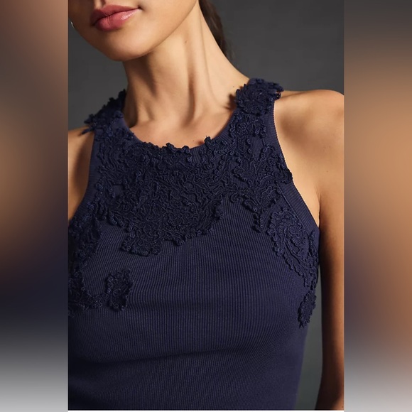 Caroline Constas Tops - Caroline Constas Beautiful & Elegant Navy Blue Lace-Embellished Top Sz. S